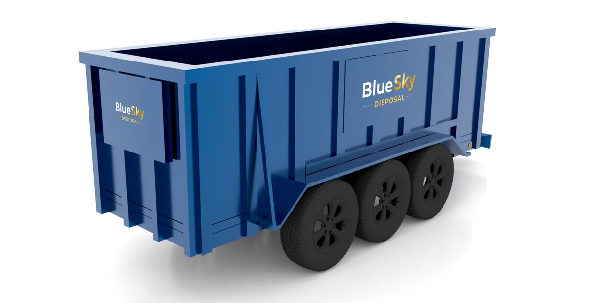 Blue Sky Disposal 20-yard rubber-wheeled dumpster