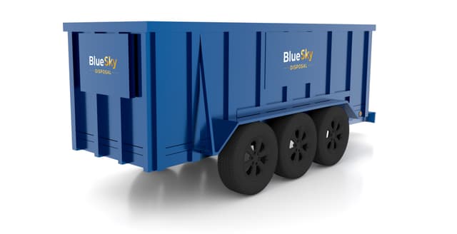 Blue Sky Disposal 20-yard rubber-wheeled dumpster