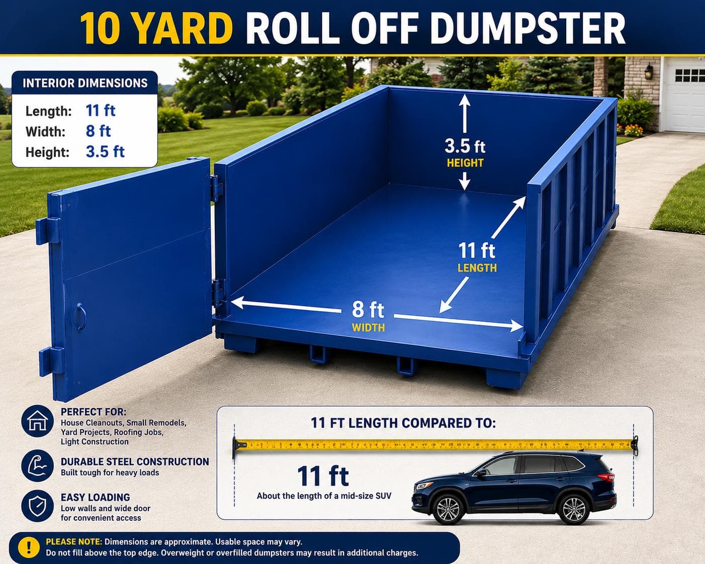Current live 10-yard roll-off dimension diagram