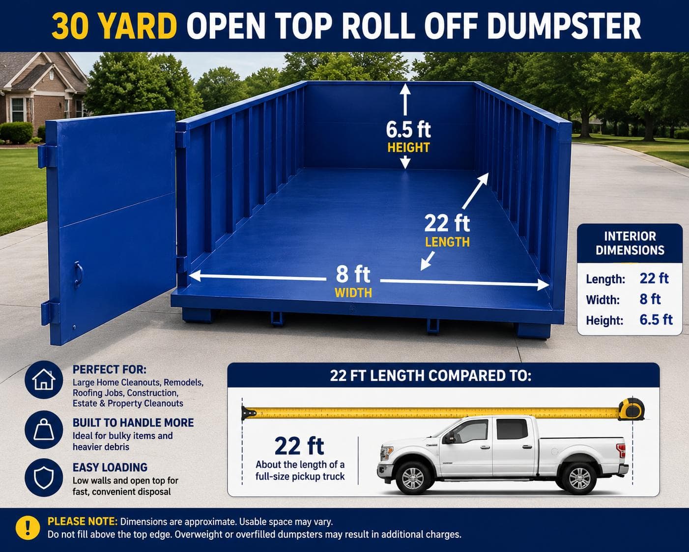 Current live 30-yard roll-off dimension diagram